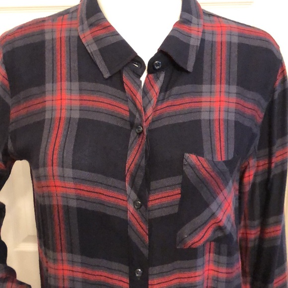 Rails plaid Rayon Button Up long sleeve Size L lightweight blouse Travel… - Picture 2 of 13